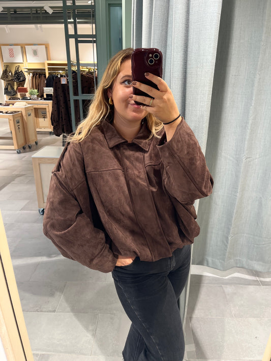 Veste bomber suédine marron choco
