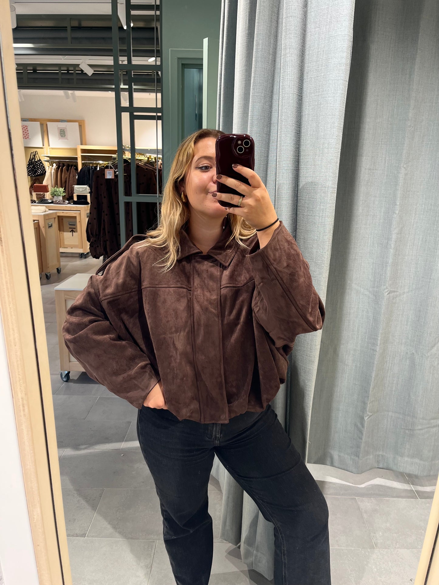 Veste bomber suédine marron choco