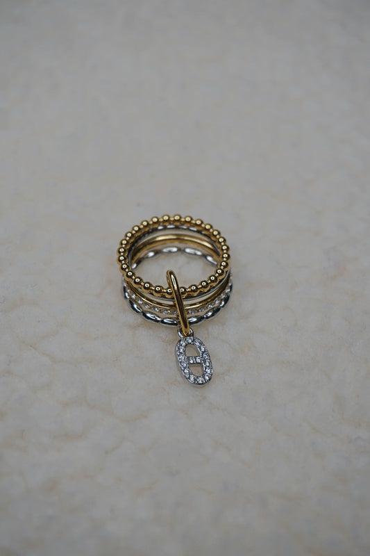 Bague dorée et argentée quadruple boucle marine
