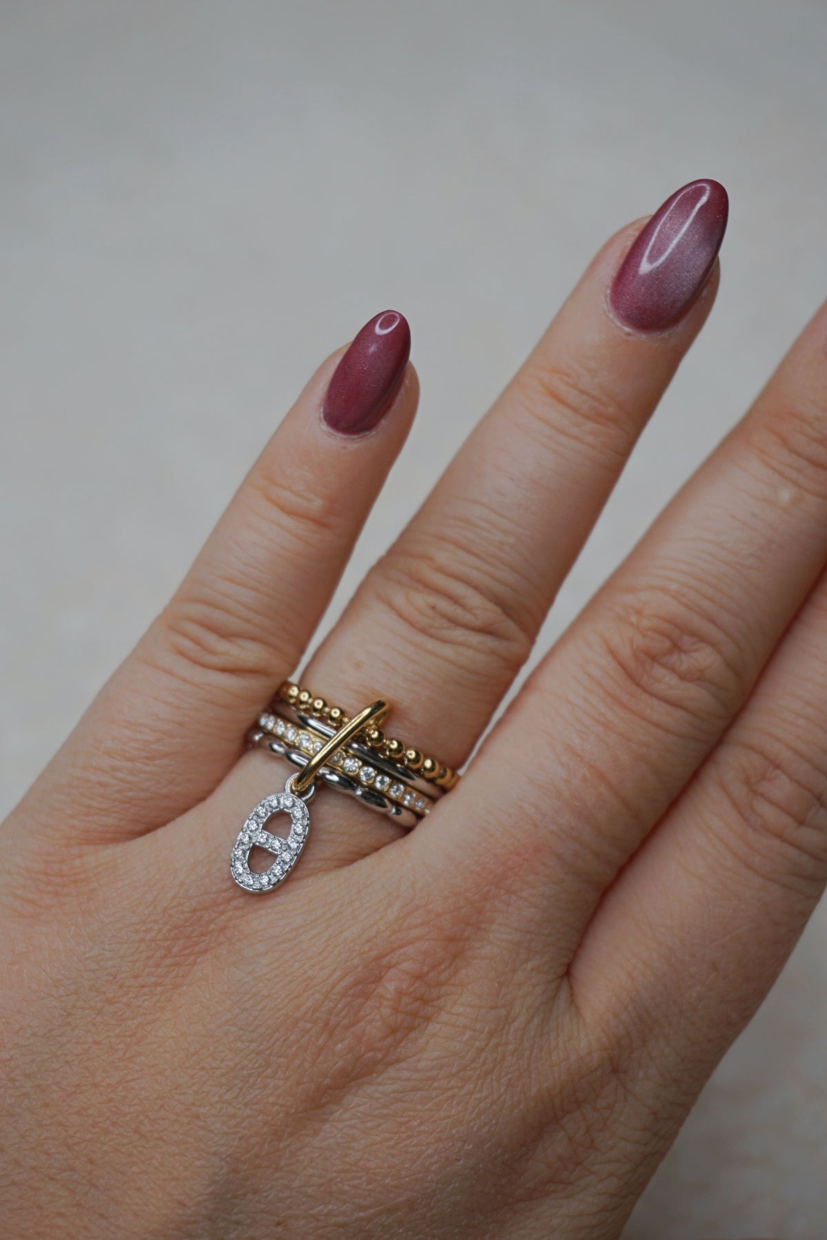 Bague dorée et argentée quadruple boucle marine