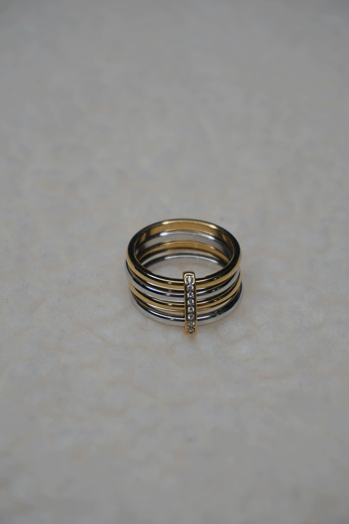 Bague dorée et argentée quadruple et strass