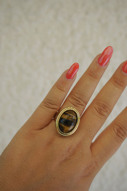 Bague dorée pierre marron