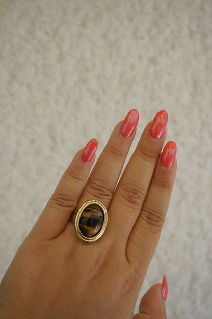Bague dorée pierre marron