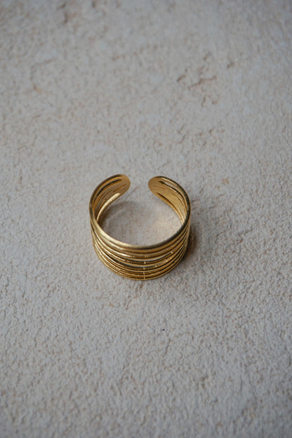 Bague dorée sept anneaux fins