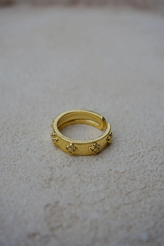Bague dorée trèfles et strass