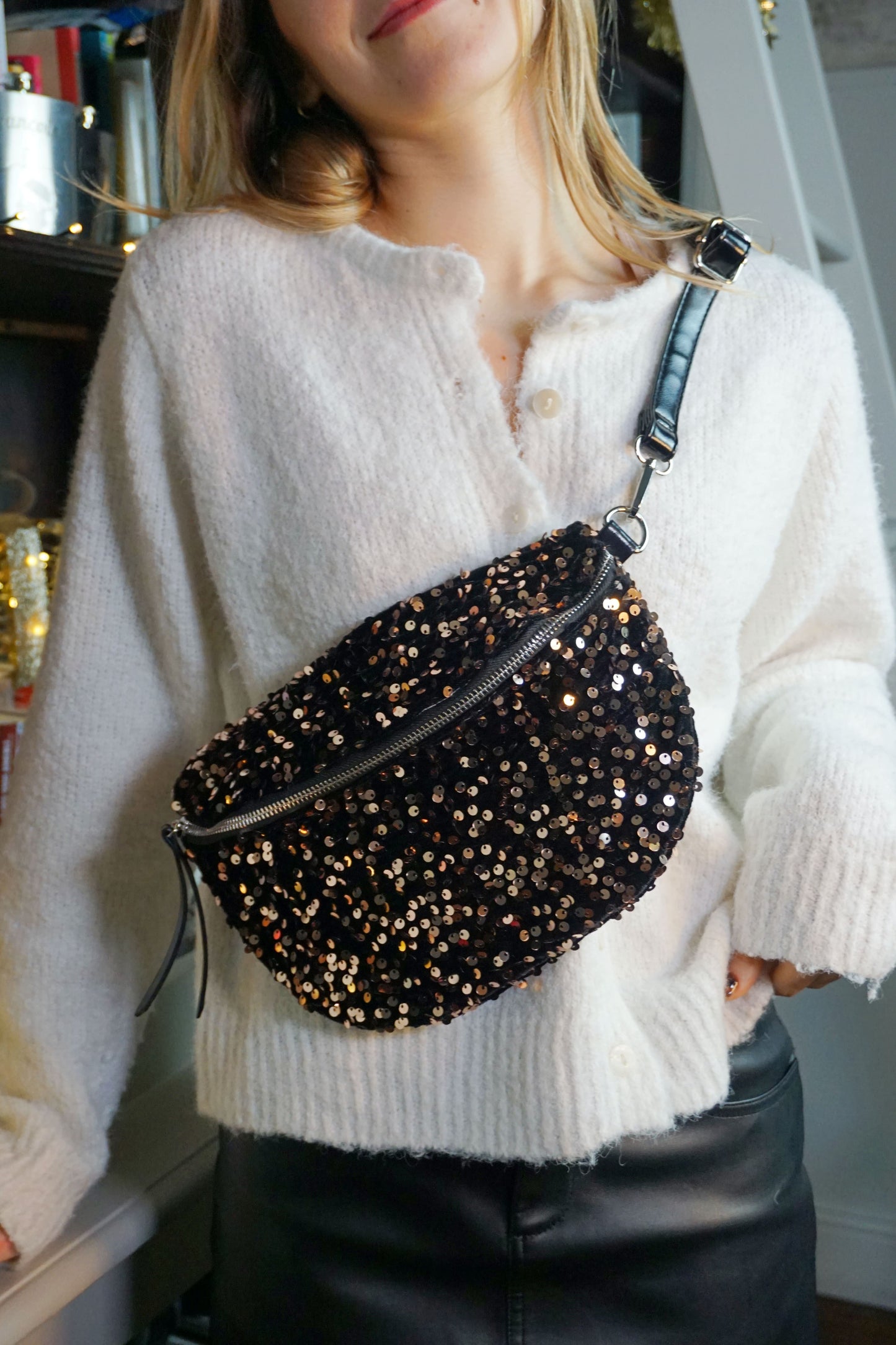 Sac Banane sequins dorés