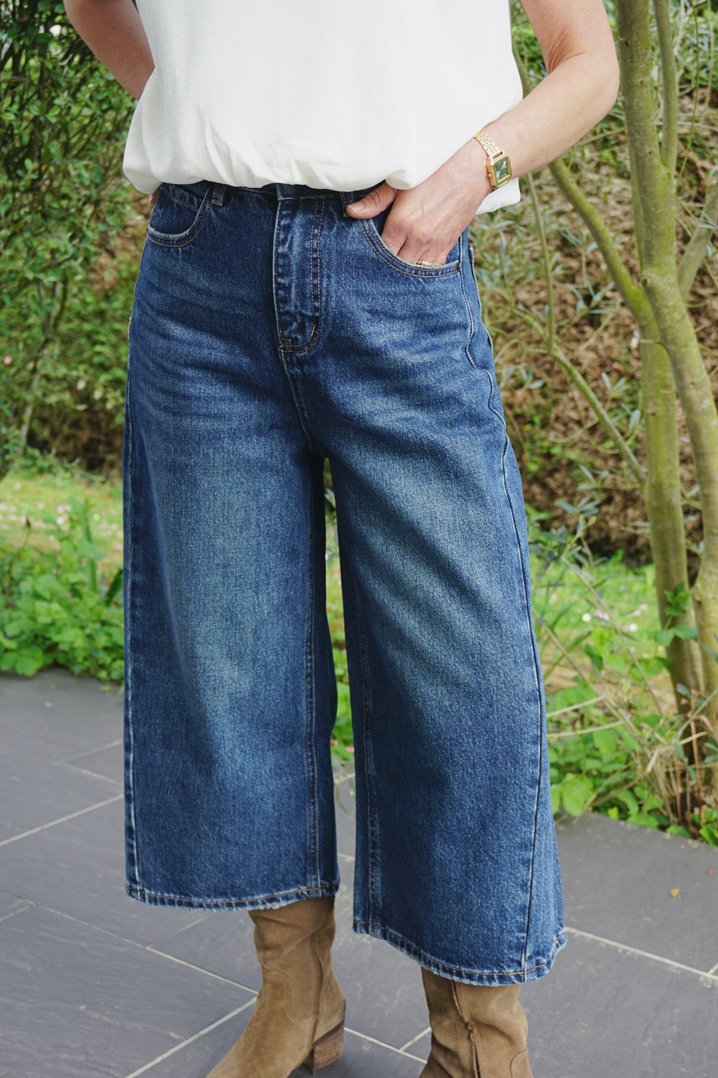 Bermuda jean bleu barrel