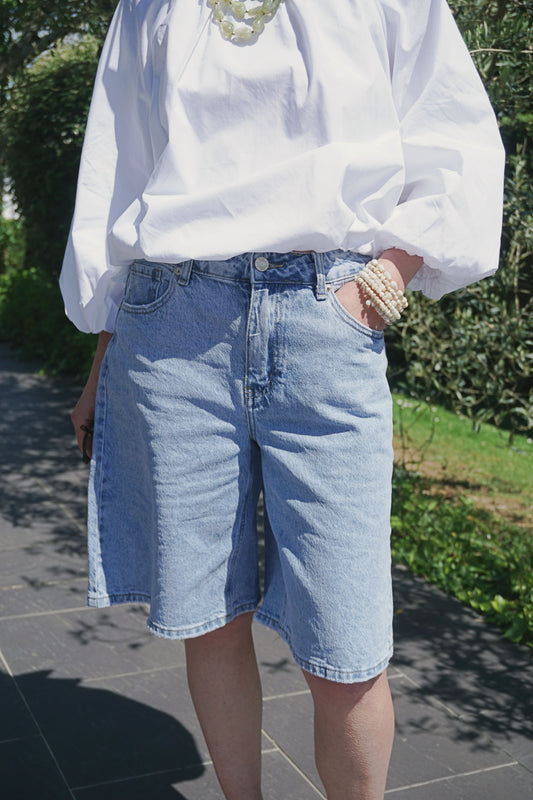 Bermuda jean bleu clair