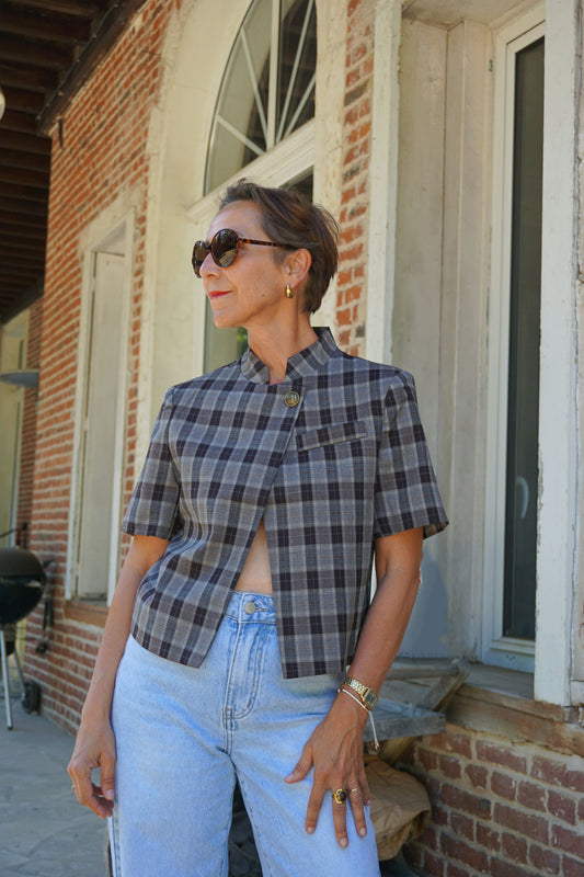 Blazer asymétrique à carreaux