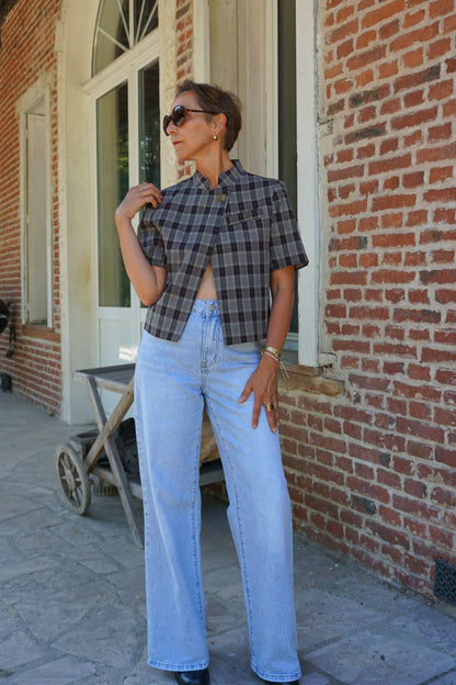 Blazer asymétrique à carreaux