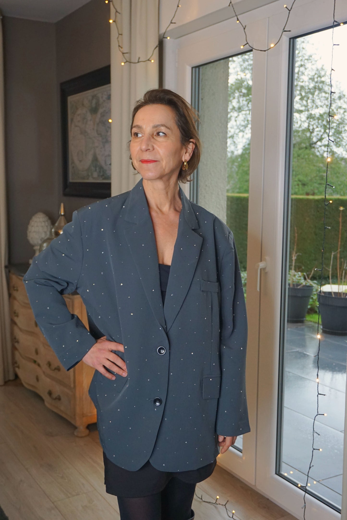 Blazer gris oversize à strass