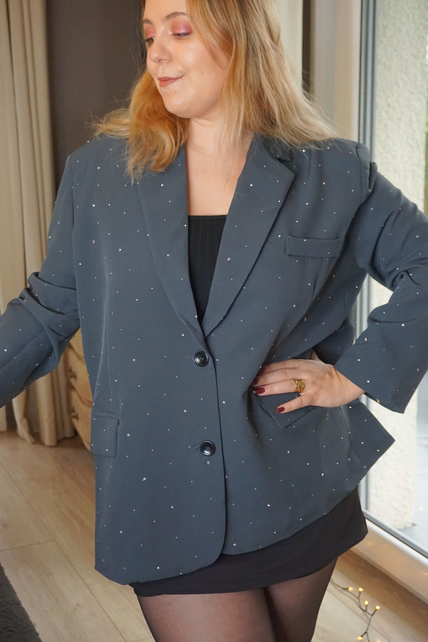 Blazer gris oversize à strass