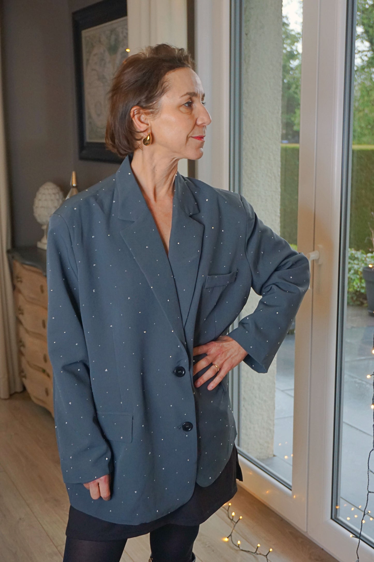 Blazer gris oversize à strass