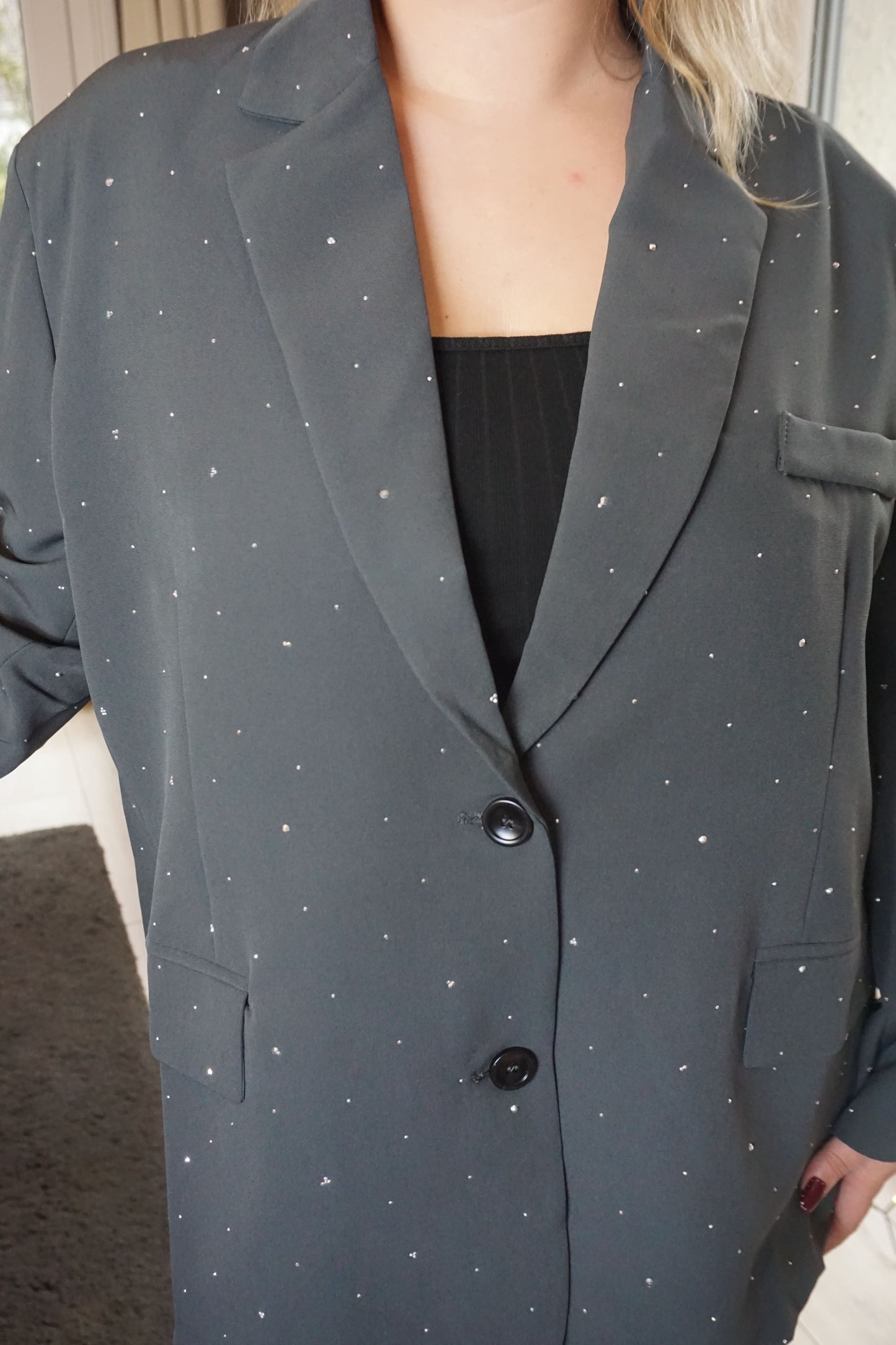 Blazer gris oversize à strass