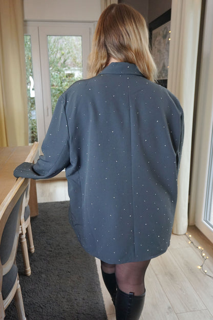 Blazer gris oversize à strass