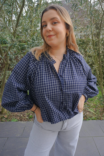 Blouse à carreaux bleue marine boule