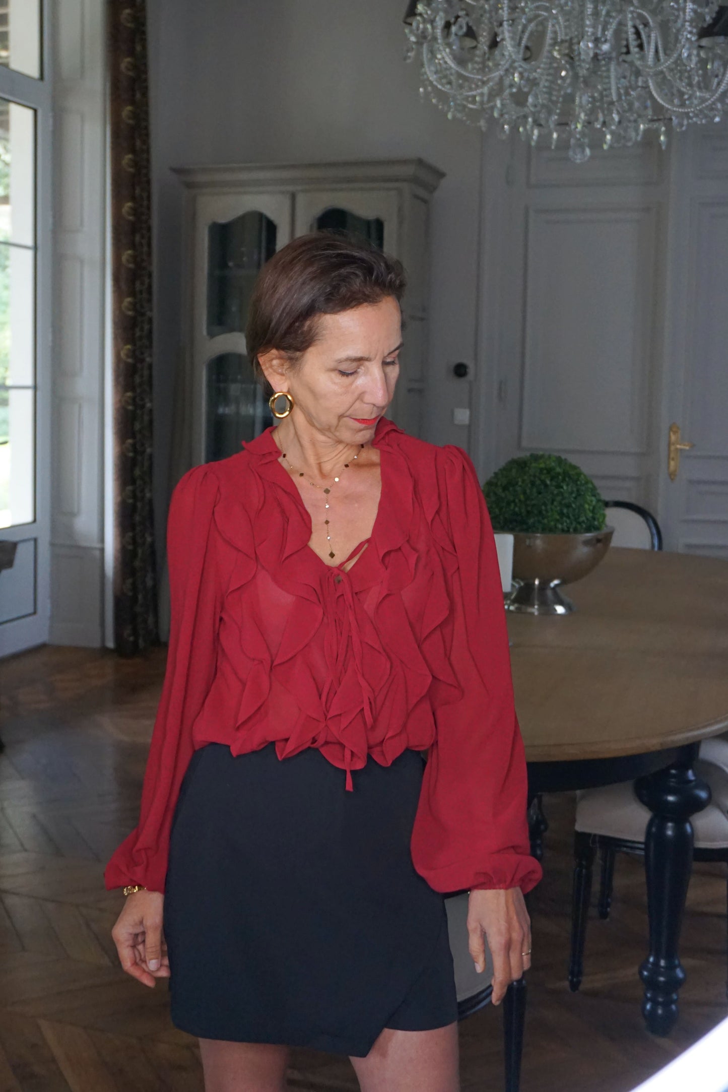 Blouse à volants bordeaux