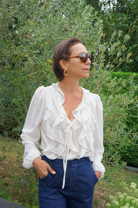 Blouse à volants crème