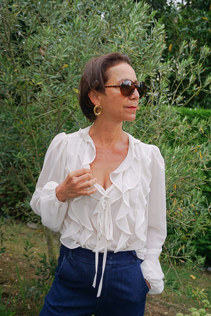 Blouse à volants crème