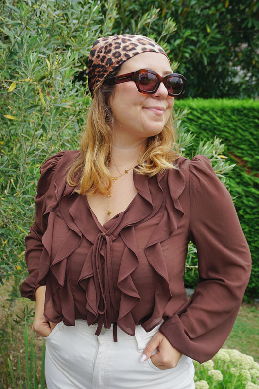 Blouse à volants marron chocolat