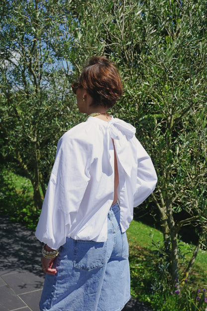 Blouse ballon blanche dos nu coton