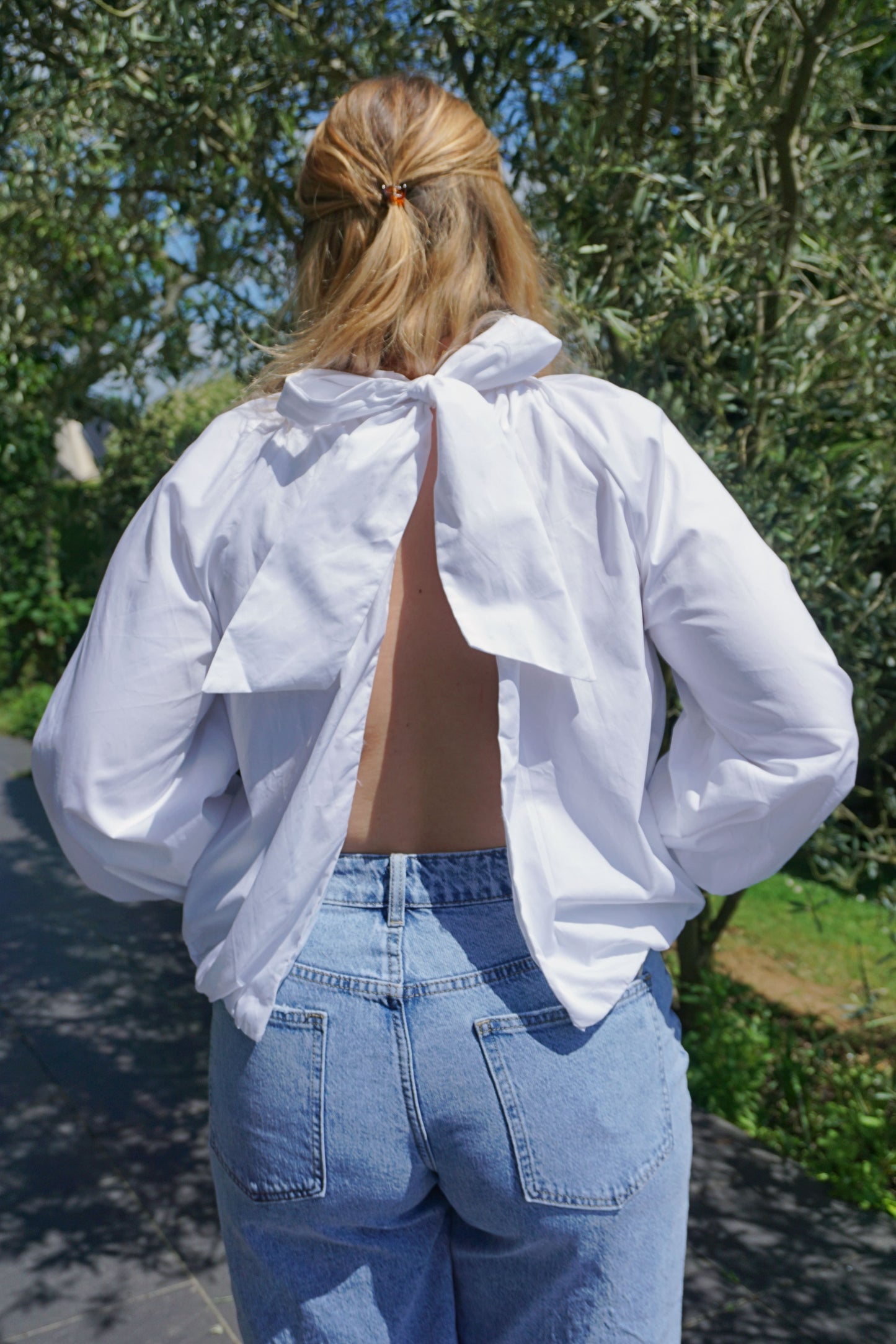 Blouse ballon blanche dos nu coton