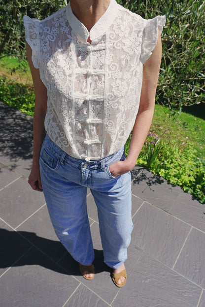 Blouse blanche col mao