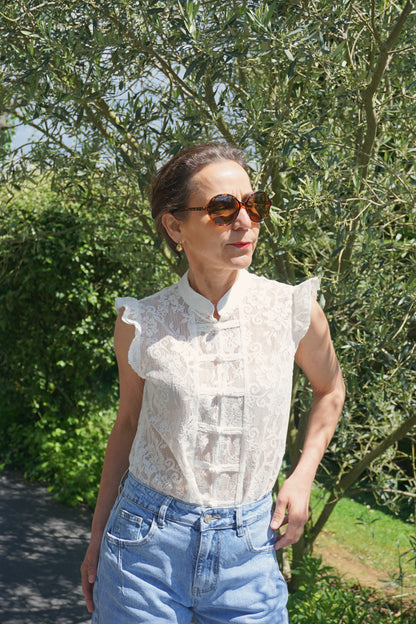 Blouse blanche col mao