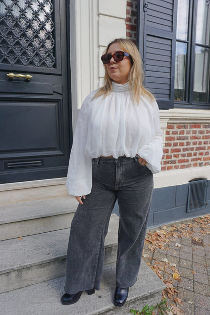Blouse drapée blanche col montant