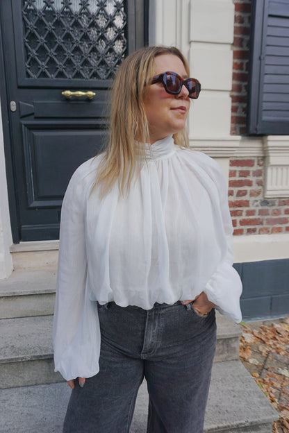 Blouse drapée blanche col montant