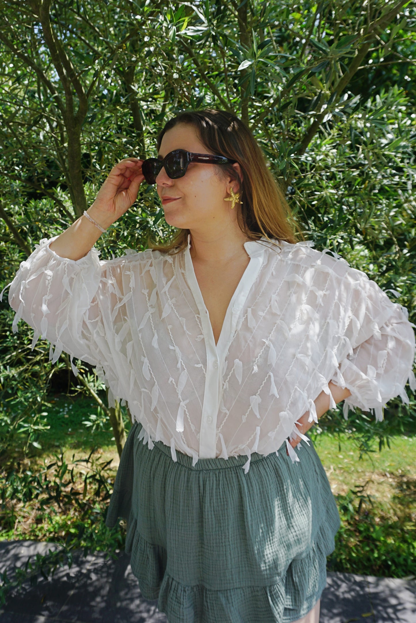 Blouse écru fluide effet plumes