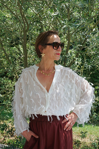 Blouse écru fluide effet plumes