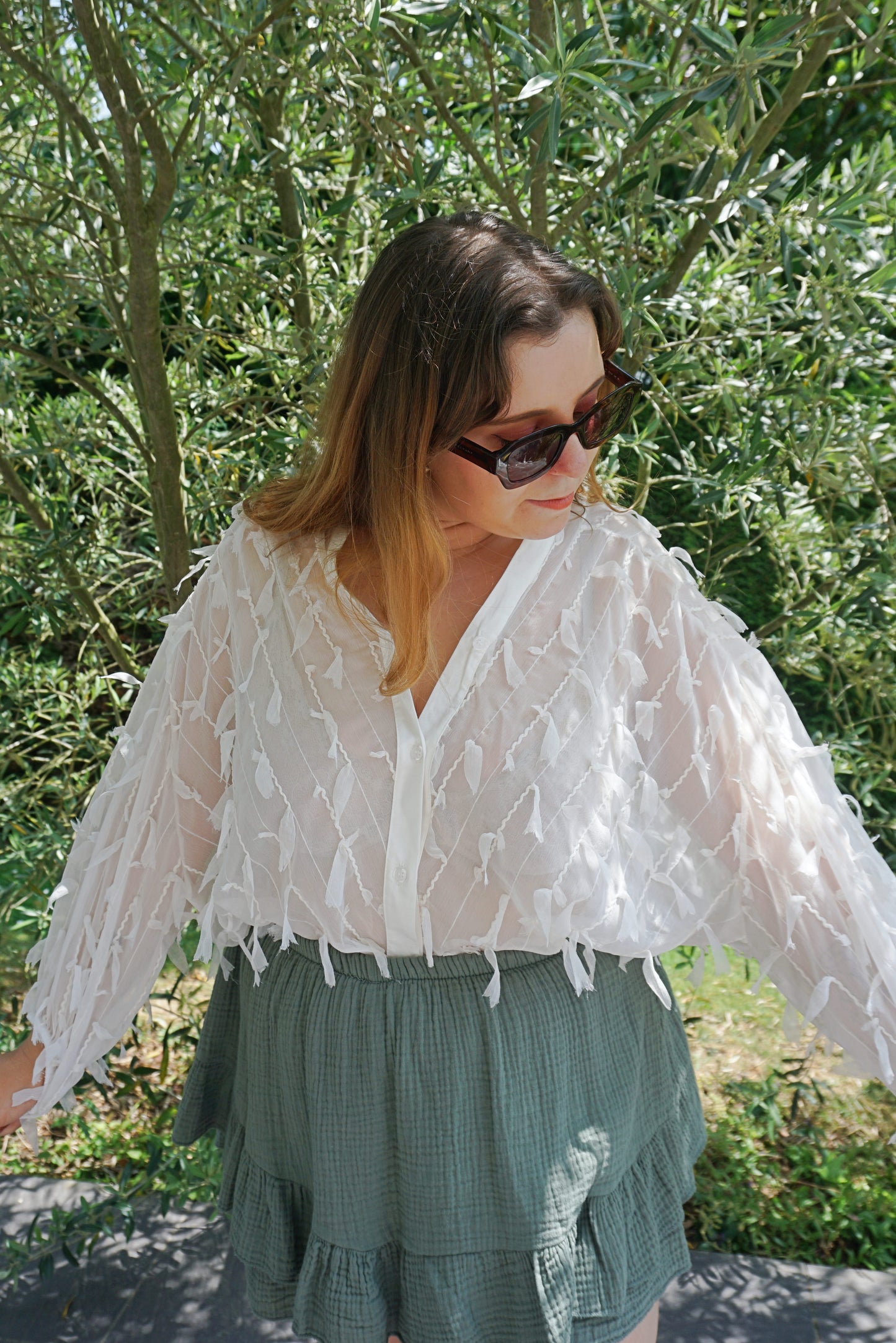 Blouse écru fluide effet plumes