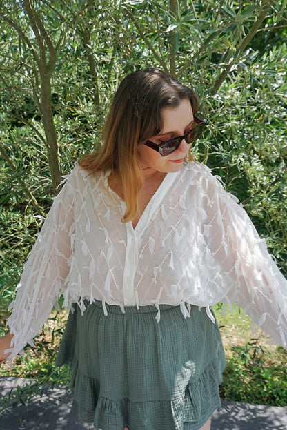 Blouse écru fluide effet plumes