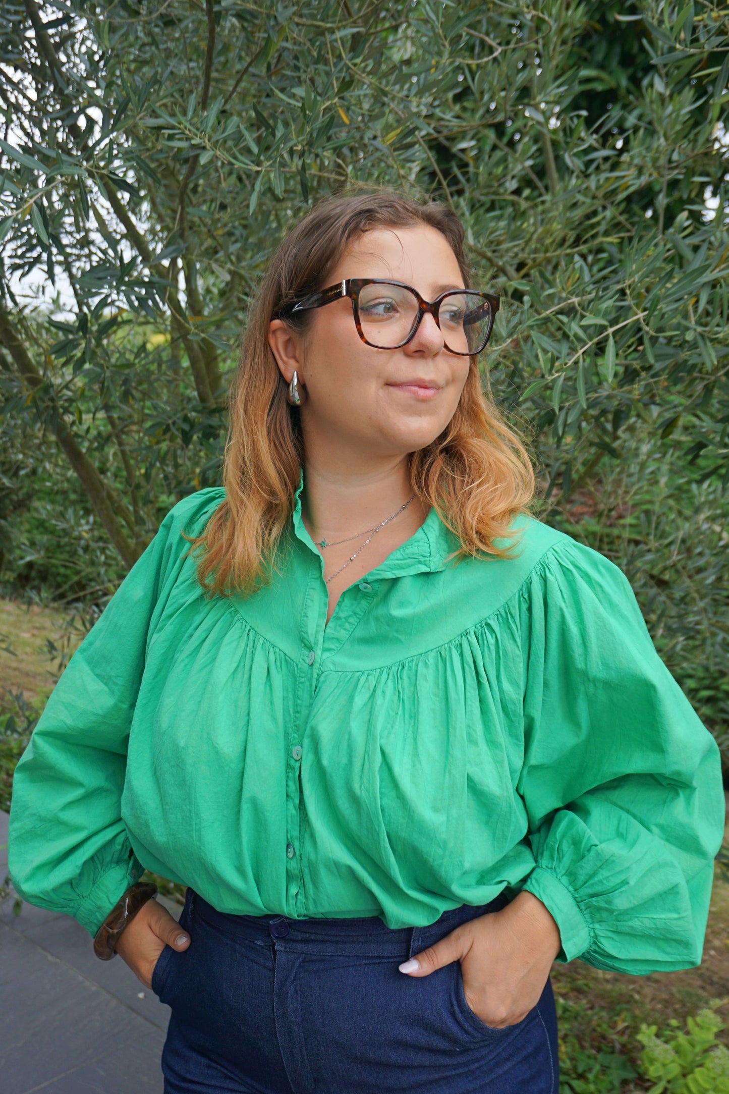 Blouse fluide coton verte