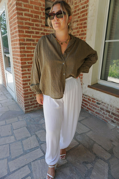 Blouse fluide kaki rayé coton