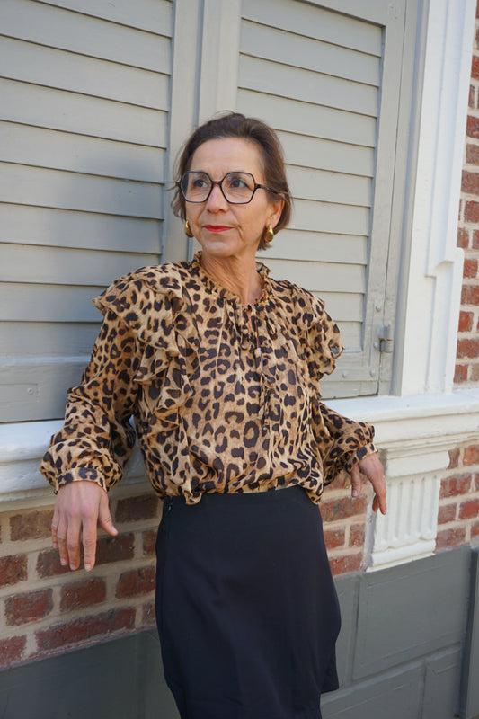 Blouse fluide léopard volants avec soie