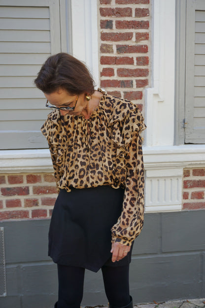 Blouse fluide léopard volants avec soie