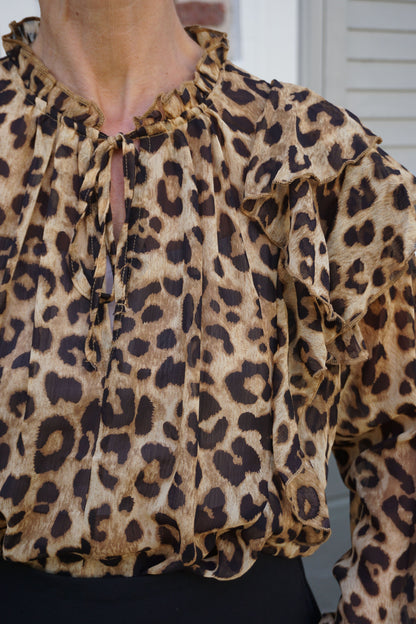 Blouse fluide léopard volants avec soie
