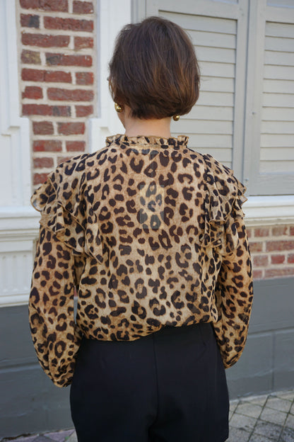 Blouse fluide léopard volants avec soie