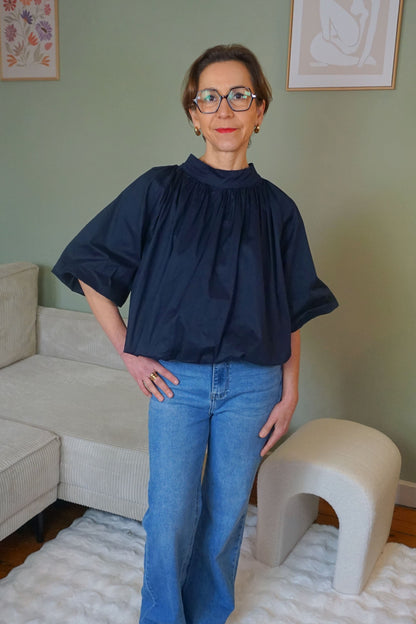 Blouse manche ballon bleue marine