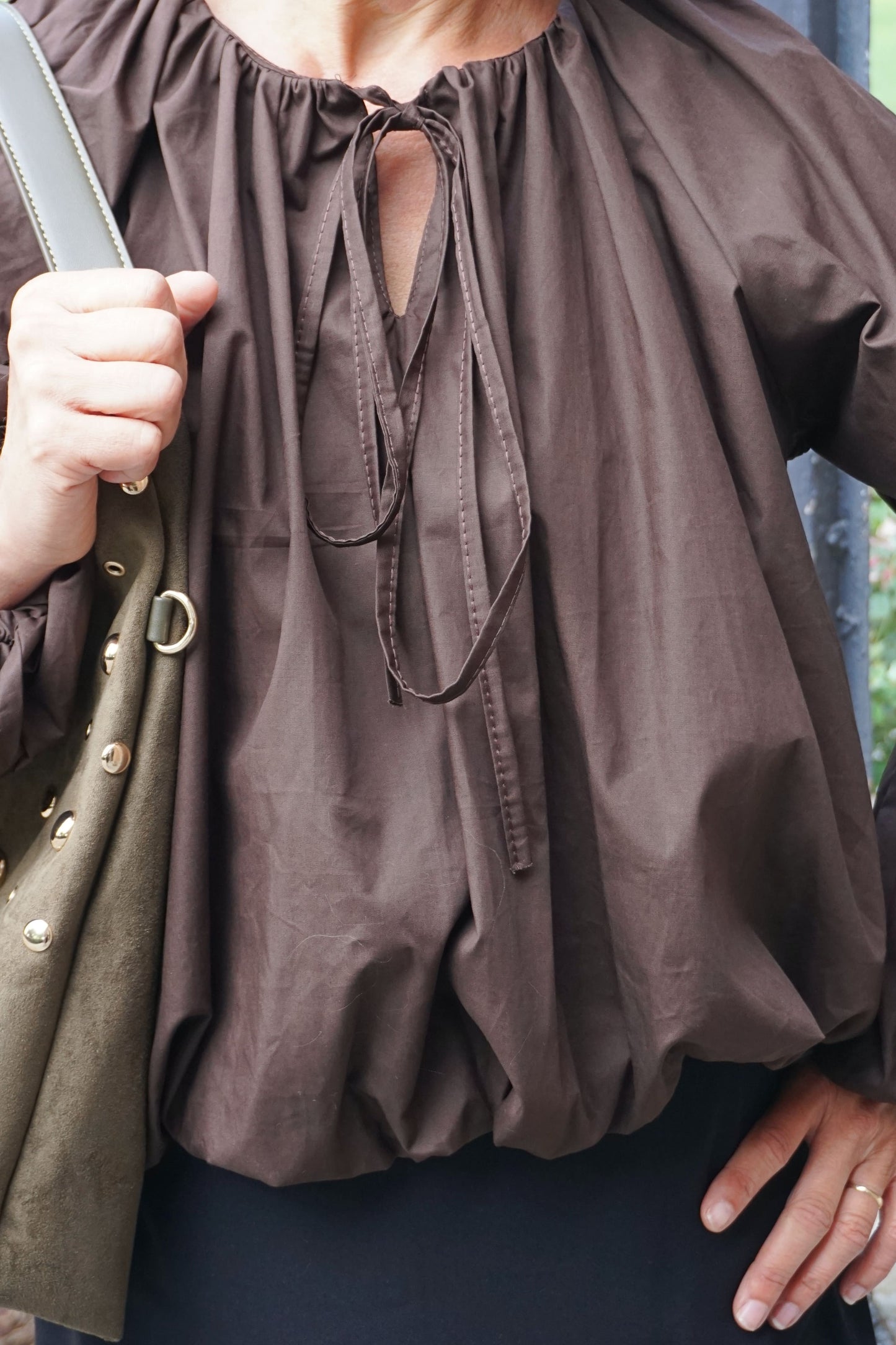 Blouse marron boule et nœud coton