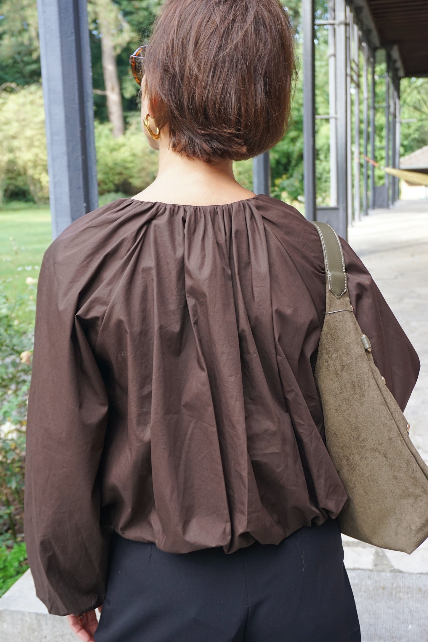 Blouse marron boule et nœud coton