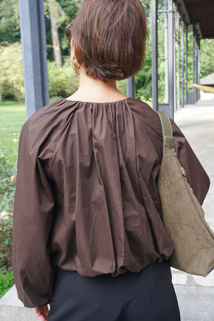 Blouse marron boule et nœud coton