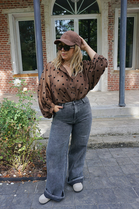 Blouse marron oversize à pois