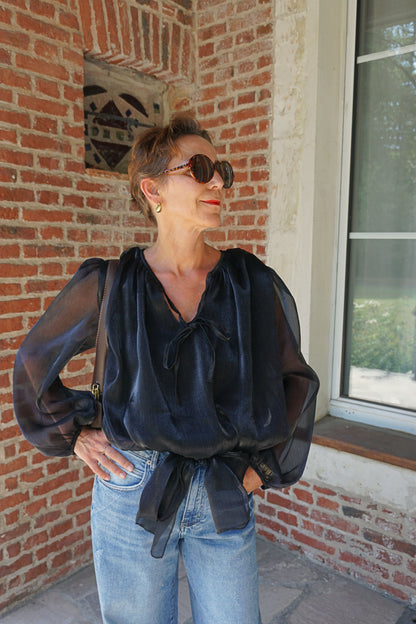 Blouse noire brillante
