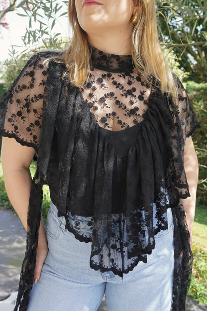 Blouse noire dentelle et transparence