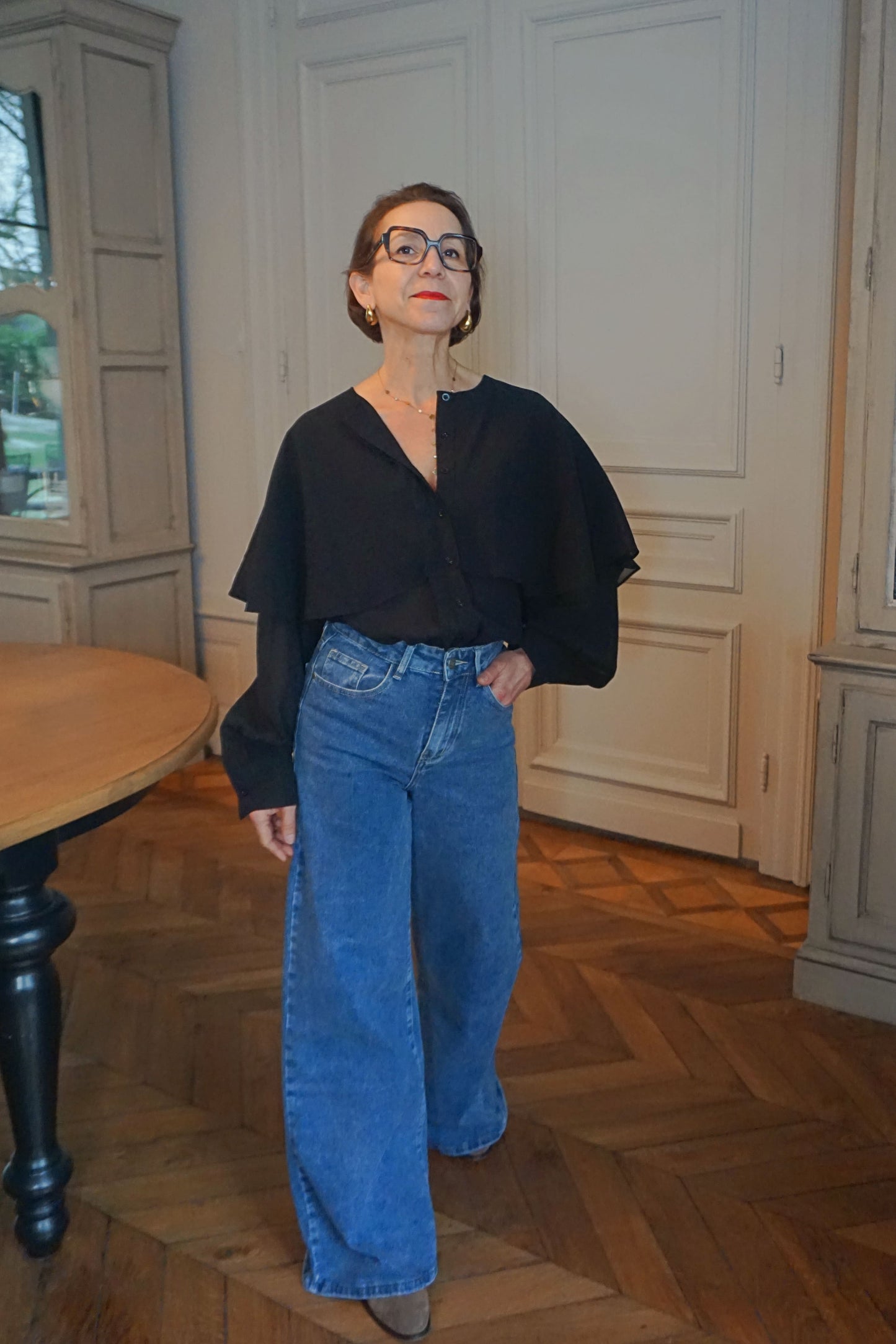 Blouse noire volant coton