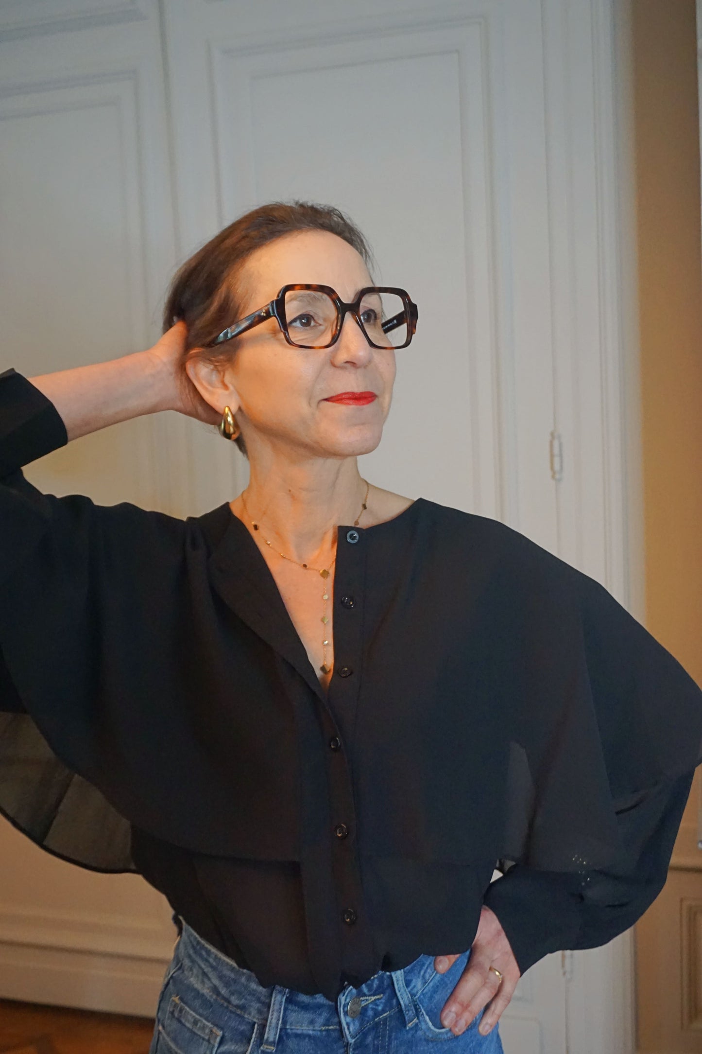 Blouse noire volant coton