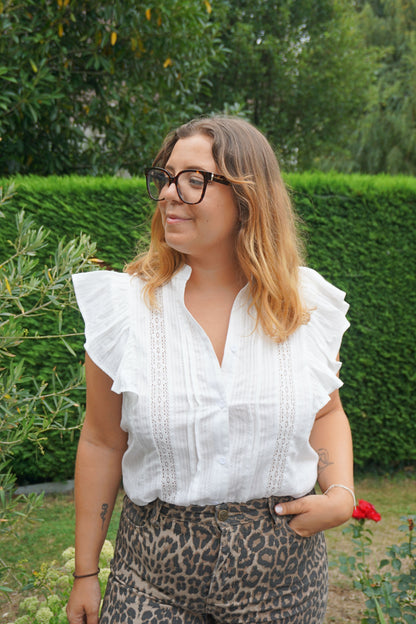 Blouse sans manches blanche broderie coton